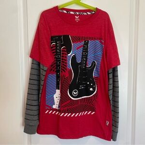 Shaun White Red & Gray Guitar Graphic Long Sleeve Skater Tee Shirt - Boys Large